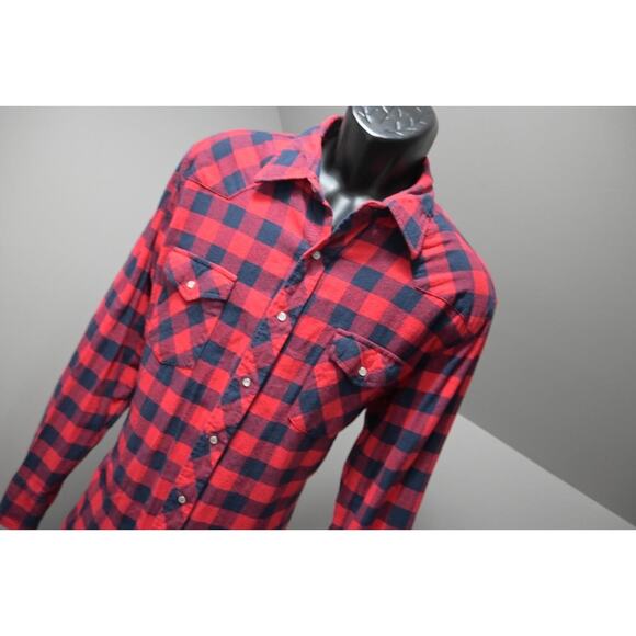 Wrangler Western Flannel Pearl Snaps Plaid Cowboy Shirt Long Sleeve Mens XLT - Picture 4 of 8
